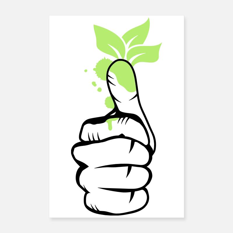 Une main avec des feuilles vertes sur le pouce Poster 40 x 60 cm