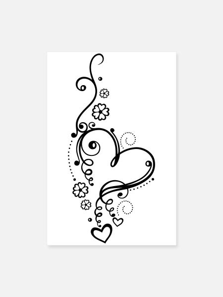 Coeur aux petits coeurs et aux fleurs - Poster 40 x 60 cm - blanc - Devant