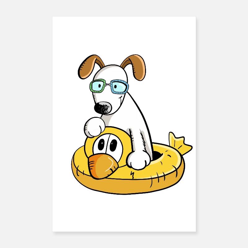 Chien en vacances avec la baignade Poster 40 x 60 cm