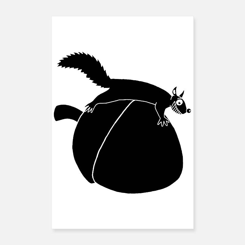 The squirrel against the glans (black) Poster 16" x 24" (40x60 cm)