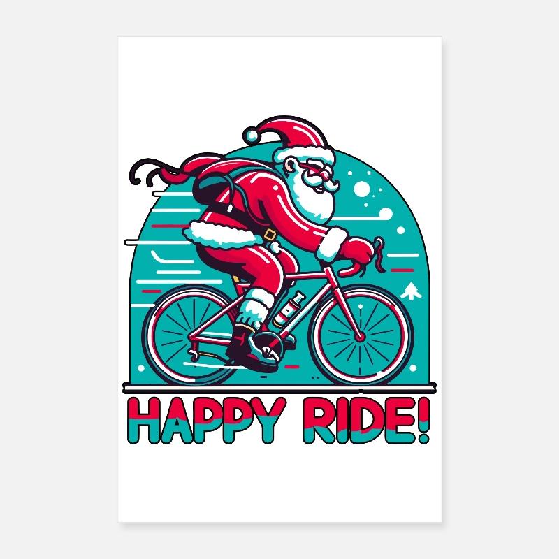 Bonne sortie de Noël Saint-Nicolas sur le vélo de route - Poster 40 x 60 cm - blanc