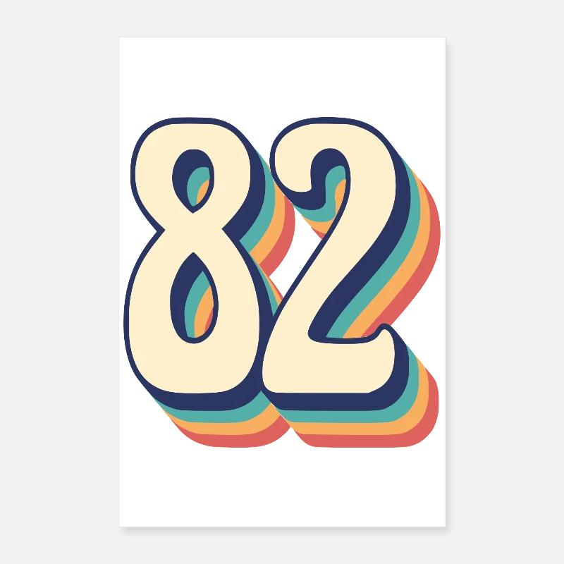 t-shirt retrò vintage number 82 eighty two - Poster 40x60 cm - bianco