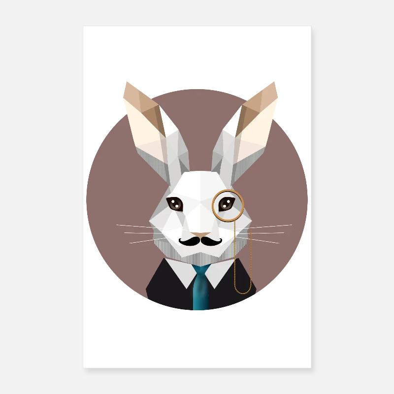 Élégant lapin de Pâques avec monocle et moustache Poster 40 x 60 cm
