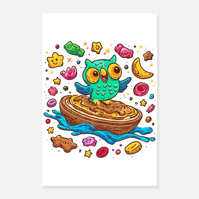 Frühstücks-Eulenfreude Poster 40x60 cm