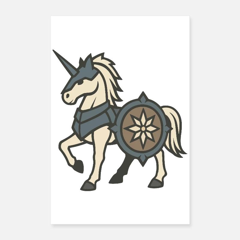 Armored Knight Unicorn with Shield and Crest Poster 16" x 24" (40x60 cm)