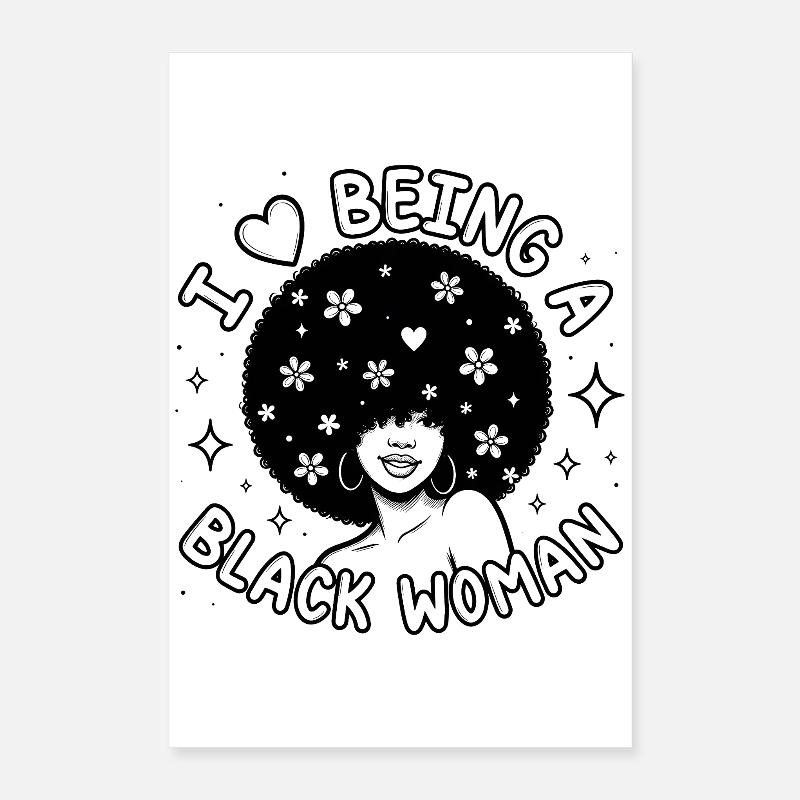 Femme noire Pride Fleur Afro Cœur Design Poster 40 x 60 cm