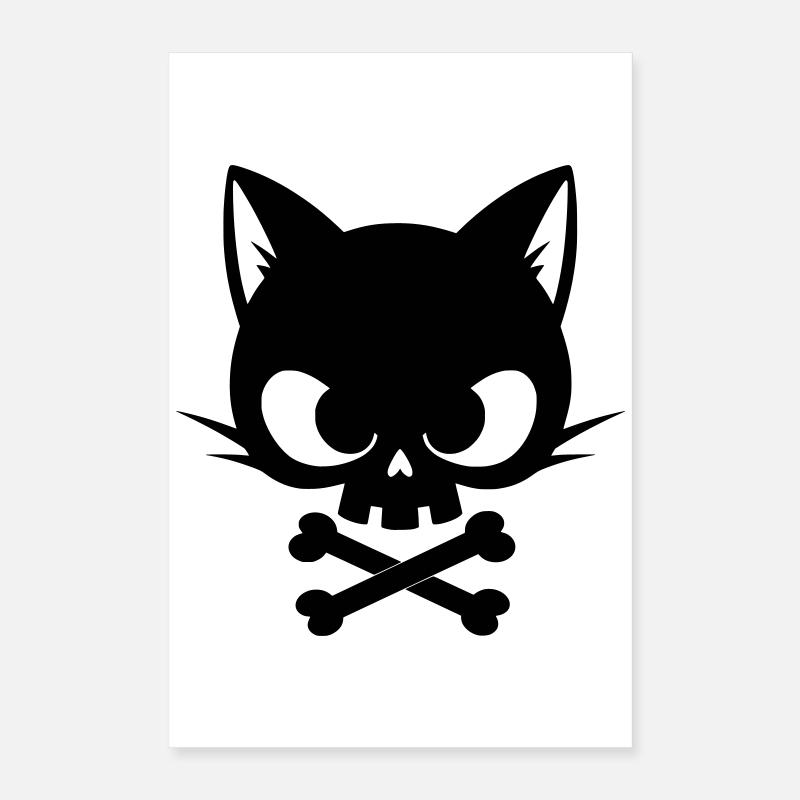 Katzen-Schädel mit Knochen | Gothic Cute Icon Poster 40x60 cm