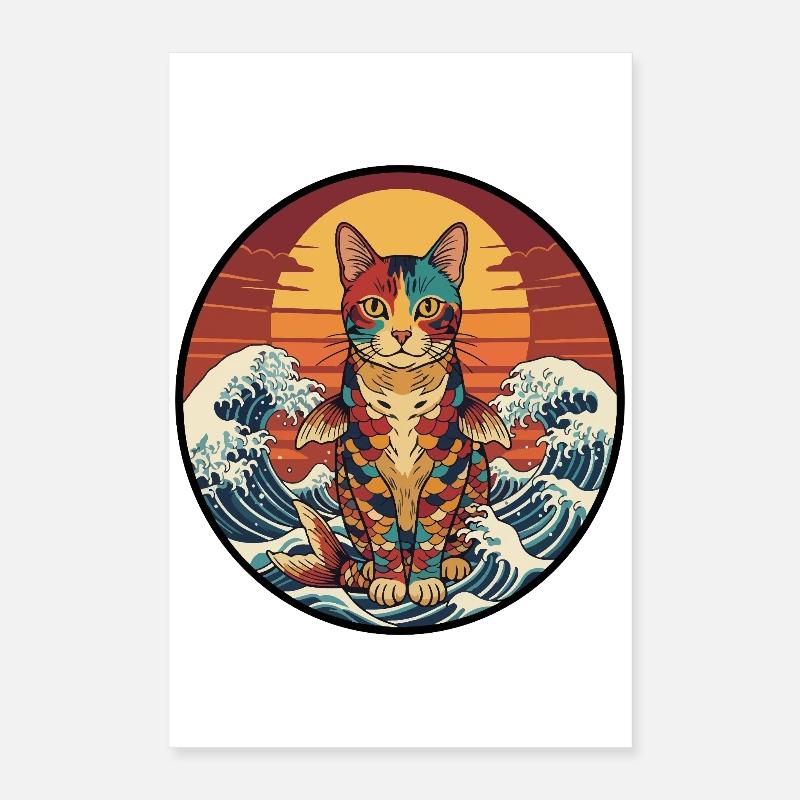 Vagues de coucher de poisson koi Poster 40 x 60 cm