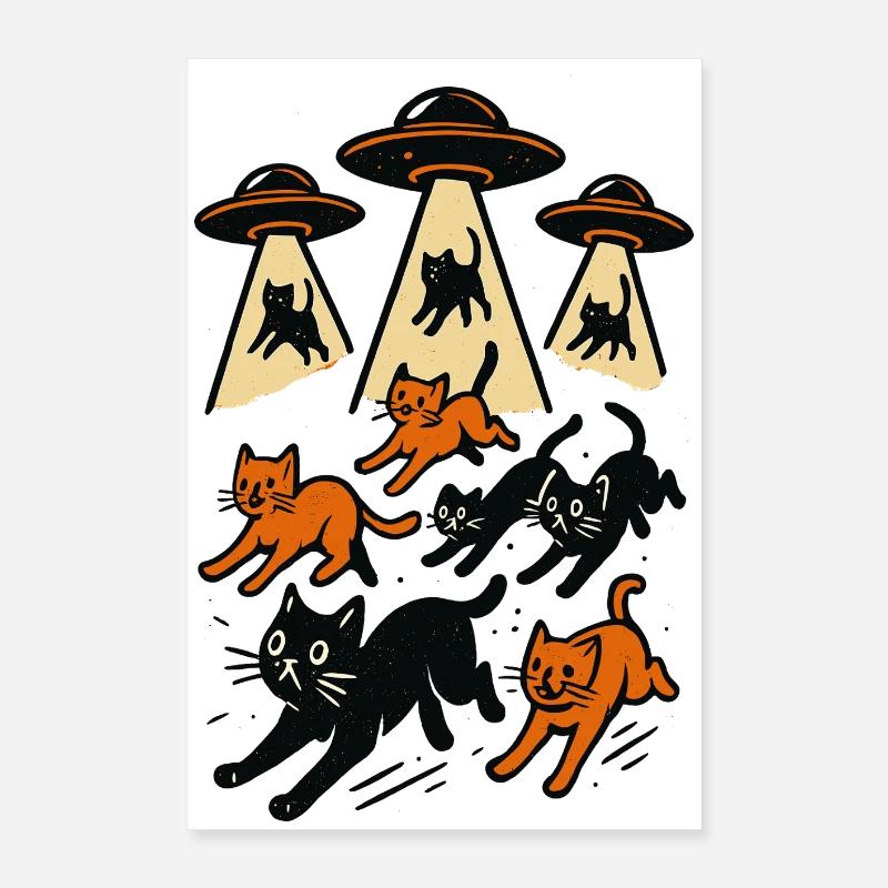 Alien Ufos Ufo Katze Katzen beamen Geschenk Poster 40x60 cm