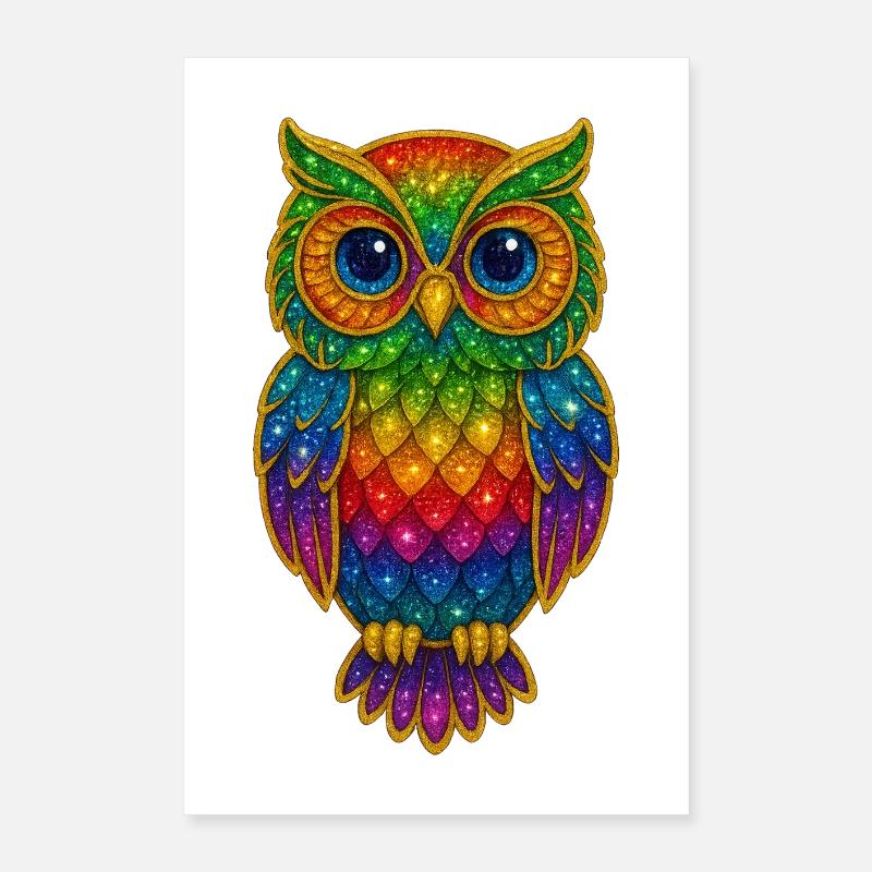 Regenbogen Eulen Glitzerkunst Poster 40x60 cm