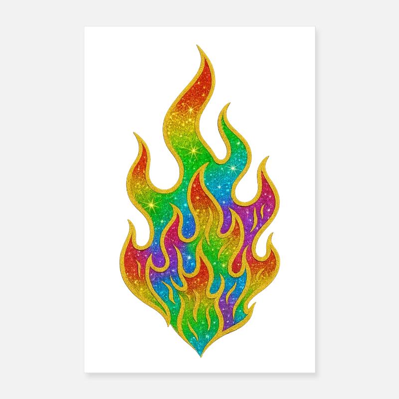 Rainbow Fire Glitter Flame Poster 16" x 24" (40x60 cm)