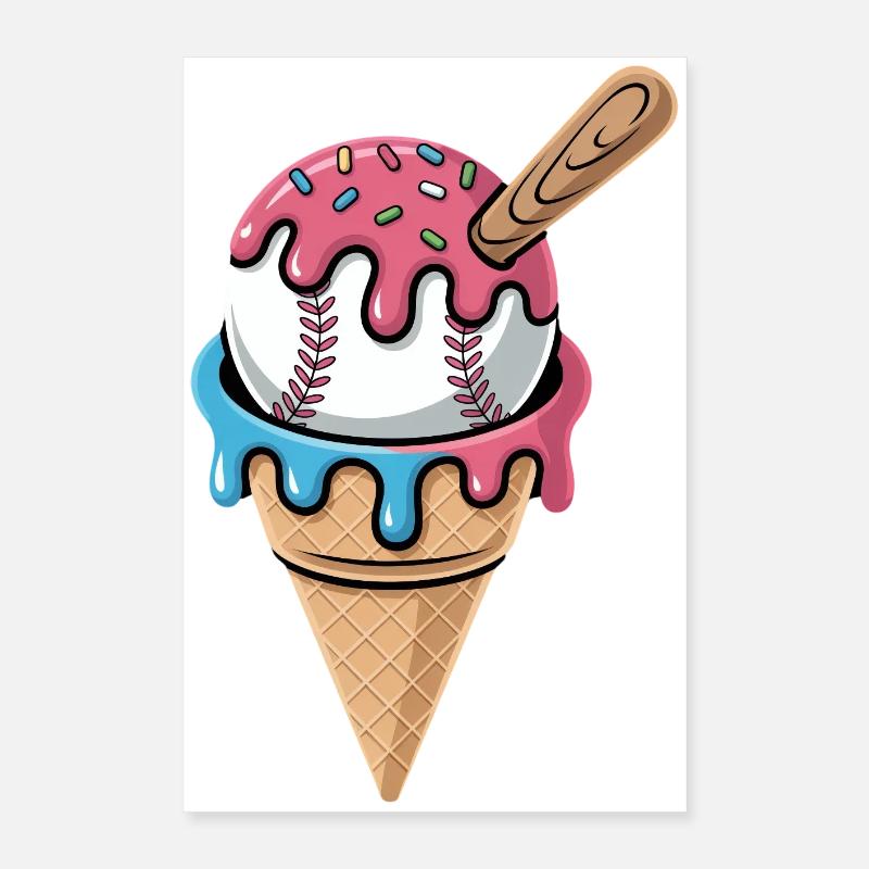 Baseball Eiscreme Waffel Mit Schlaeger Streuseln Poster 16" x 24" (40x60 cm)