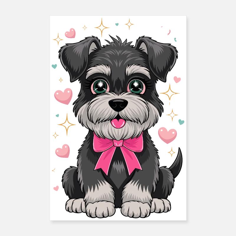 Un chien mignon avec un nœud rose et des cœurs Poster 40 x 60 cm