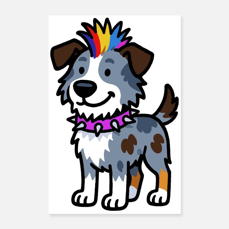 Australian Shepherd Punk Design Poster 16" x 24" (40x60 cm)