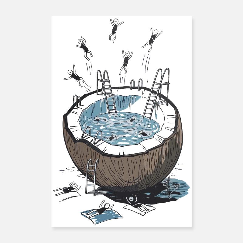 Coconut Pool Jumping Party Poster 16" x 24" (40x60 cm)