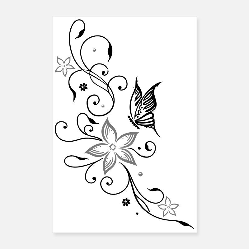 Fleurs avec papillons, fleurs Poster 40 x 60 cm