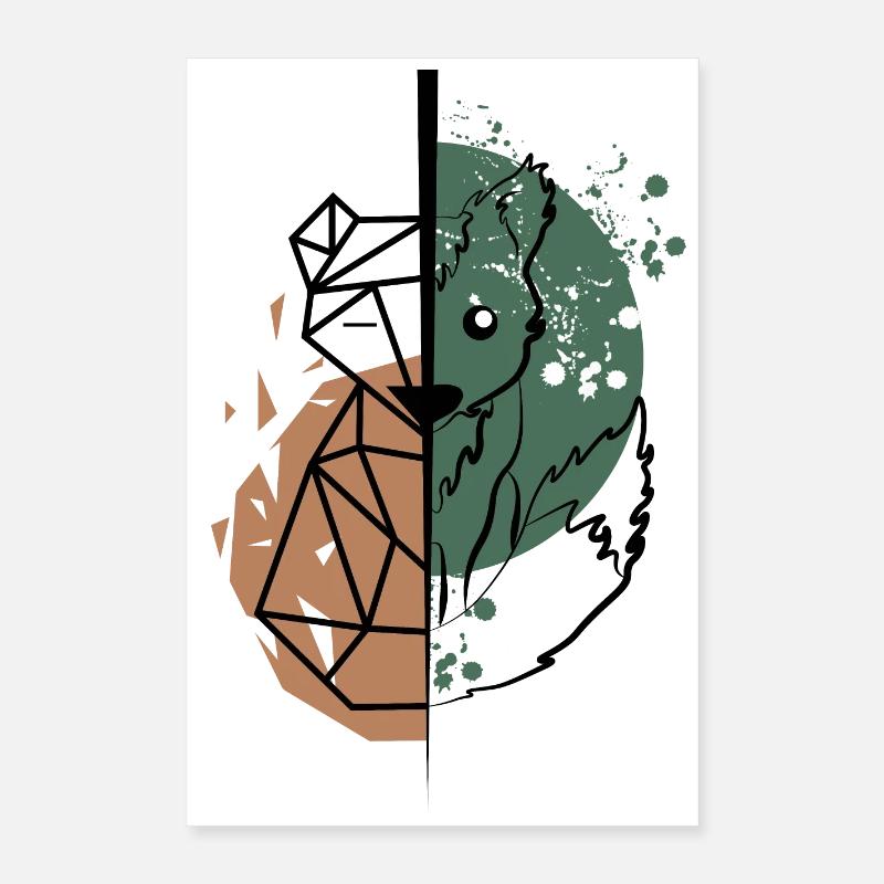 Fox origami vs drawing Poster 16" x 24" (40x60 cm)