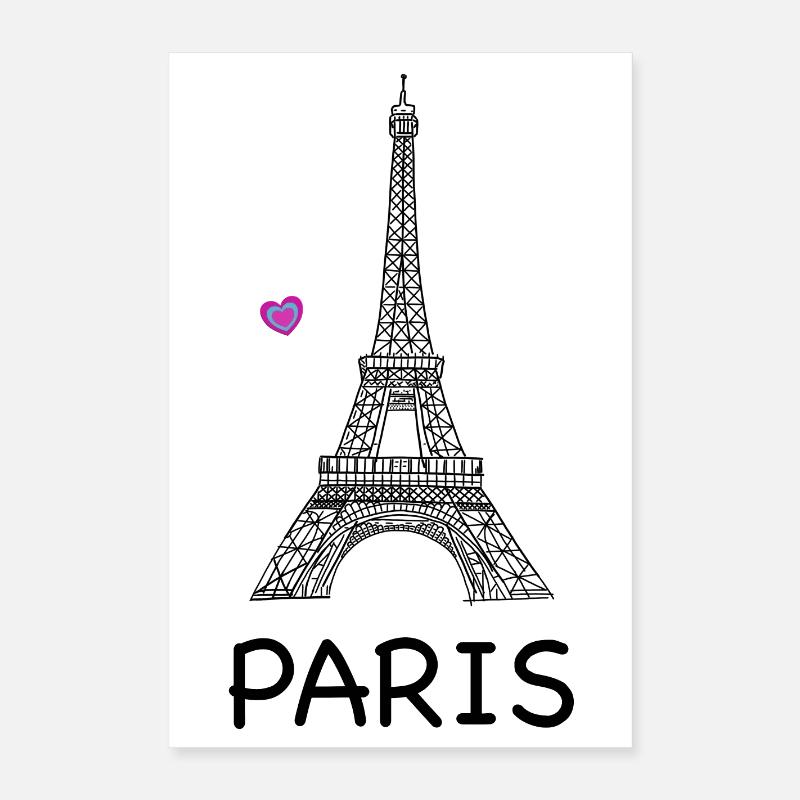 Eiffel Tower Paris Line Drawing Poster 16" x 24" (40x60 cm)