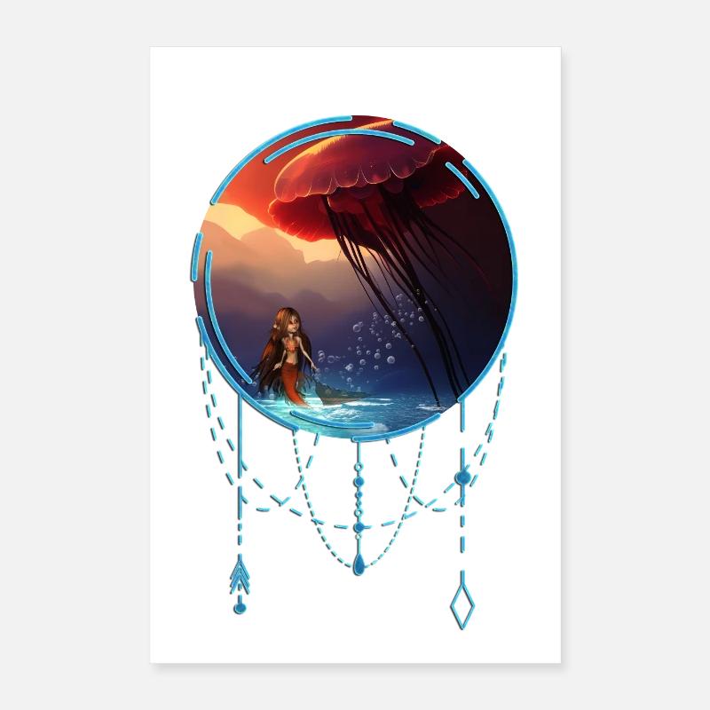 Méduse géniale avec petite sirène Poster 40 x 60 cm