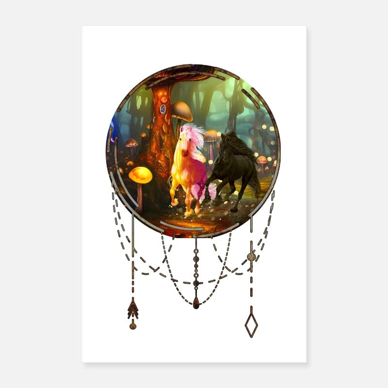 De merveilleuses licornes dans une forêt de champignons Poster 40 x 60 cm