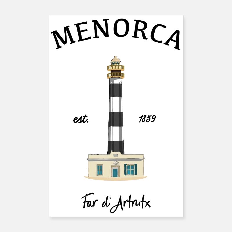 Minorque, phare du Cap d’Artrutx, dessin Poster 40 x 60 cm