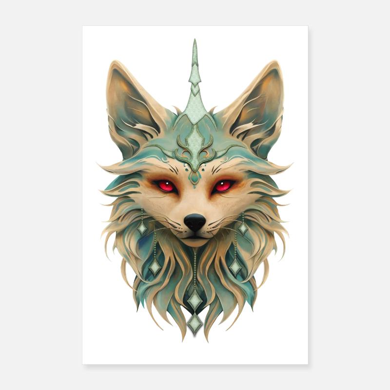 Mystical fox with piercing red eyes. Poster 16" x 24" (40x60 cm)
