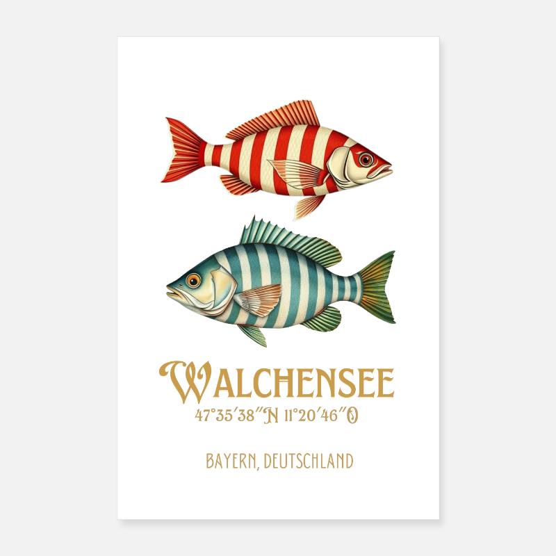 Walchensee Germany nautical striped fish Poster 16" x 24" (40x60 cm)