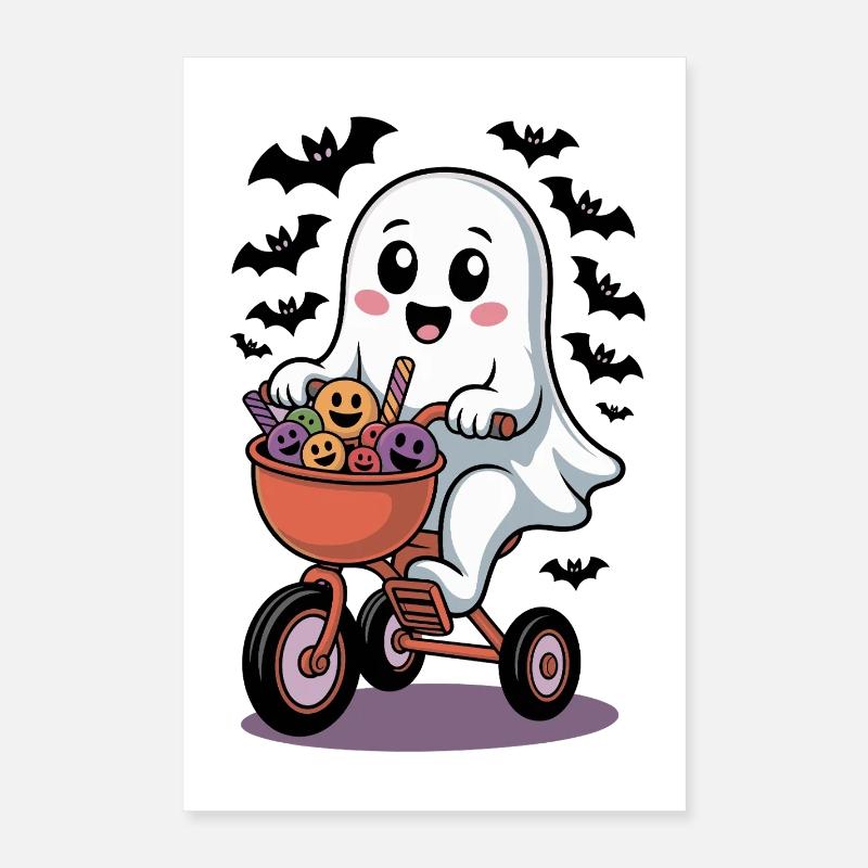 Fantôme à vélo avec des citrouilles d'Halloween Poster 40 x 60 cm