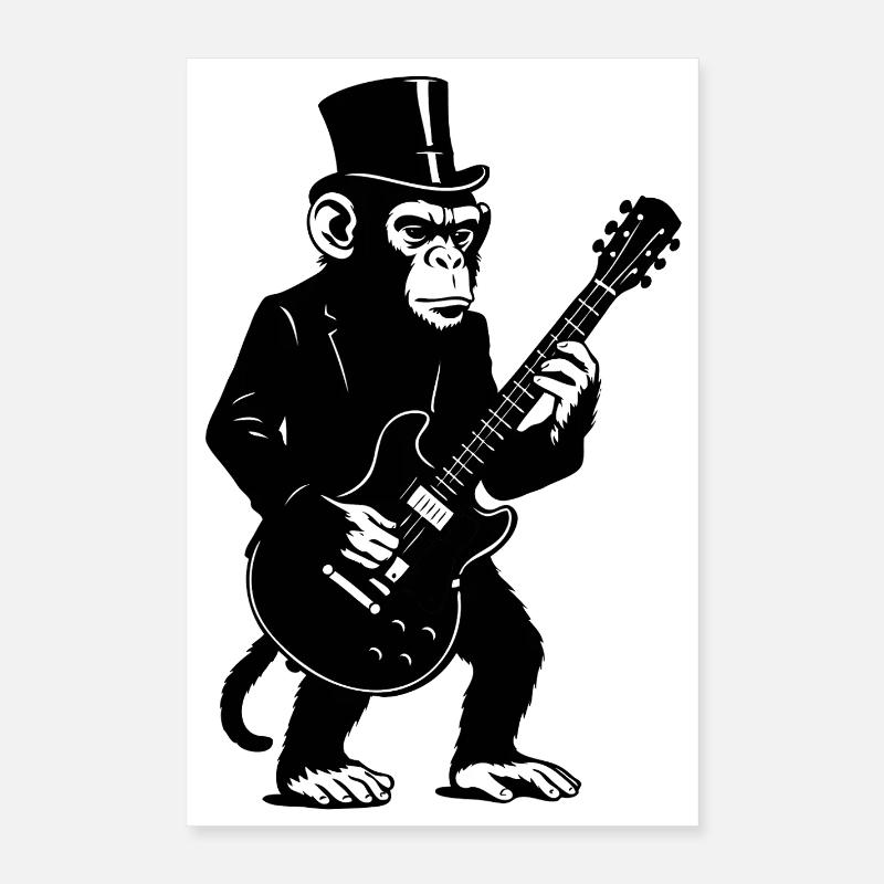 Singe élégant avec guitare dans un chapeau haut de forme Poster 40 x 60 cm