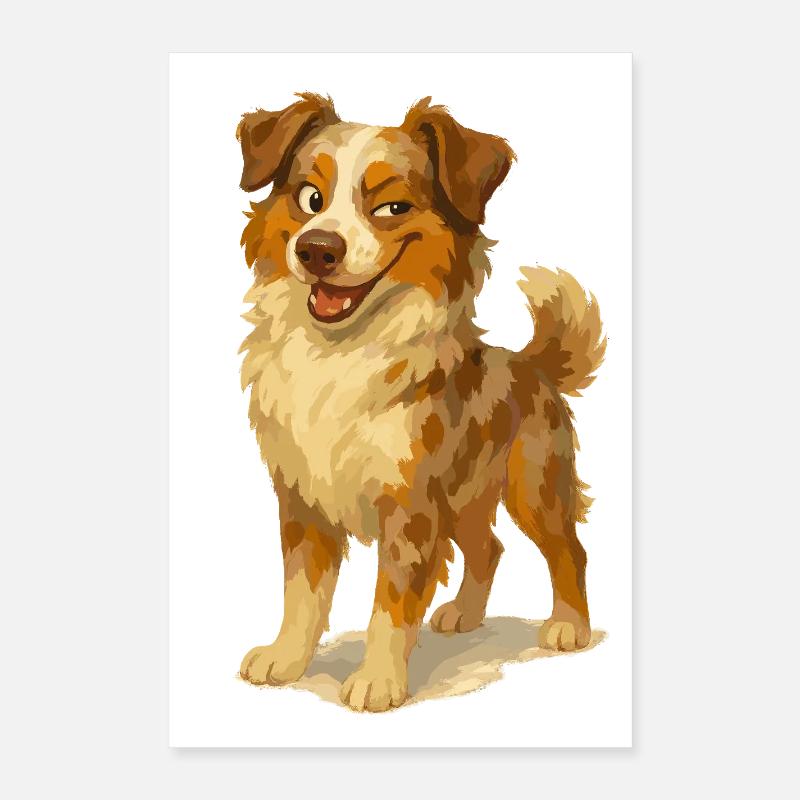 Naughty Australian Shepherd Cartoon Poster 16" x 24" (40x60 cm)