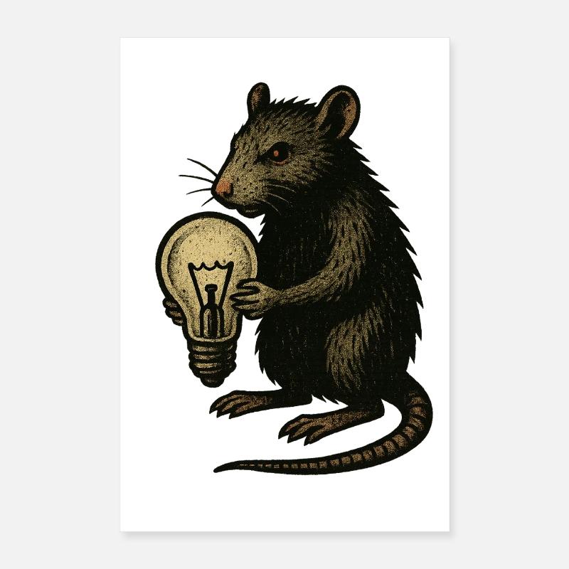 Rat with light bulb inventiveness Poster 16" x 24" (40x60 cm)