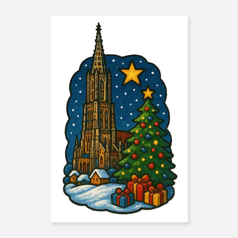 Marché de Noël d’Ulm avec la cathédrale d’Ulm Poster 40 x 60 cm