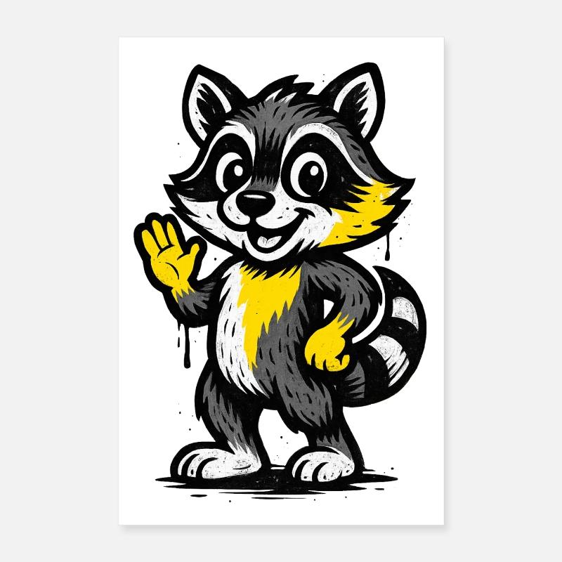 Heureux raton laveur agitant la main Poster 40 x 60 cm
