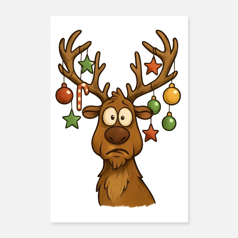 Cheerful moose with tree decoration Poster 16" x 24" (40x60 cm)