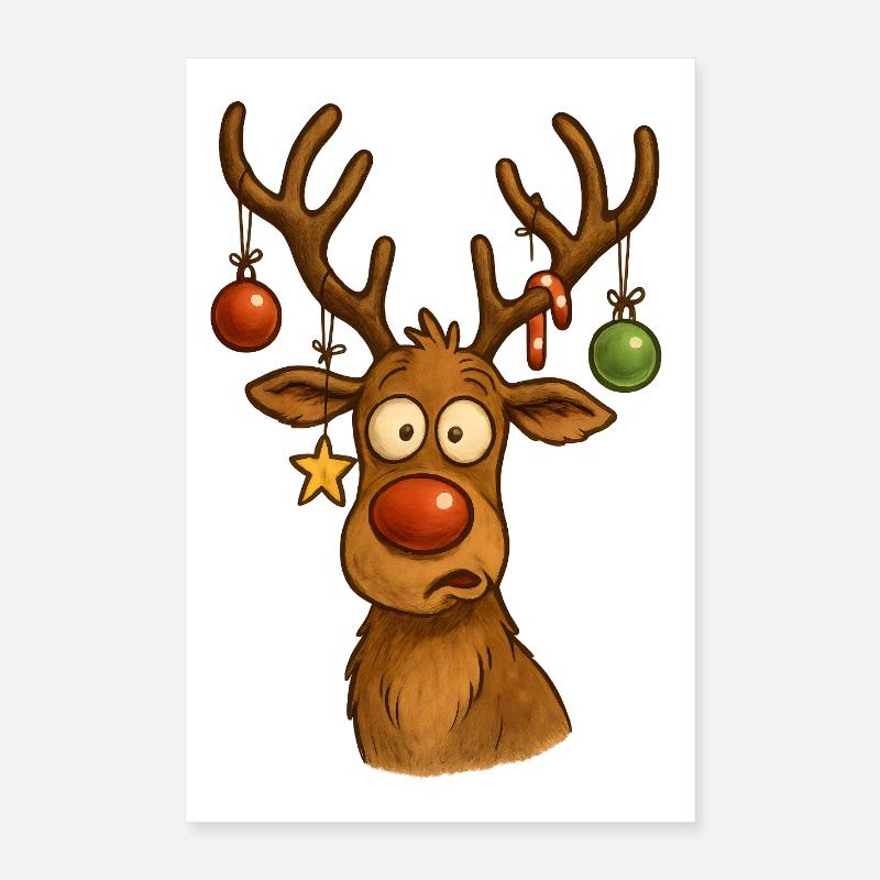 Cerf avec boules de Noël Poster 40 x 60 cm