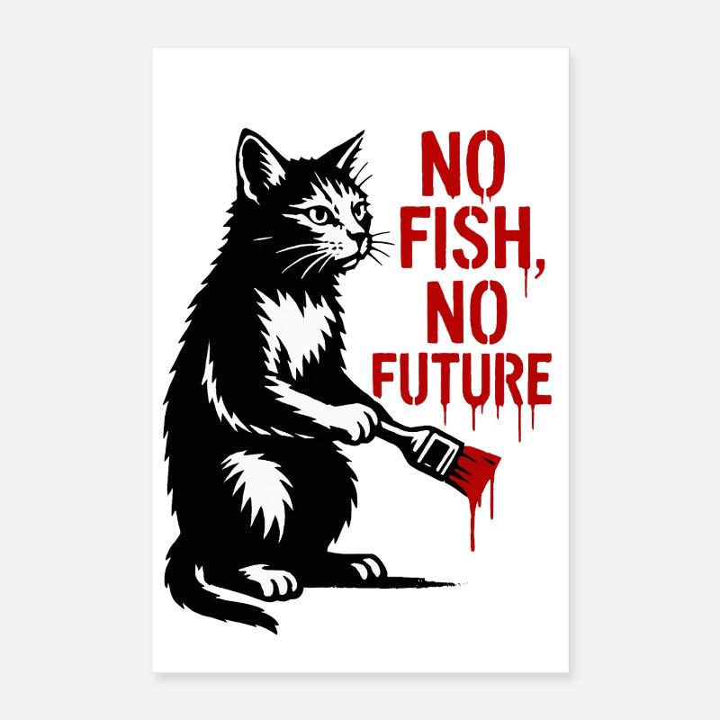 No Fish No Future Cat Graffiti Poster 16" x 24" (40x60 cm)