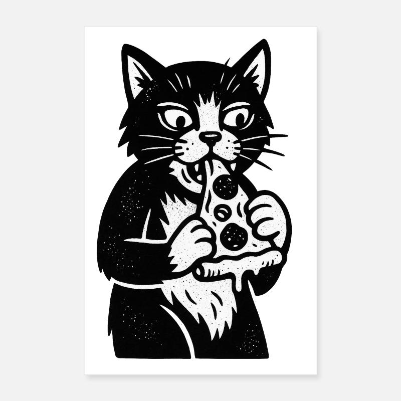 Chat pizza dans un style cartoon Poster 40 x 60 cm
