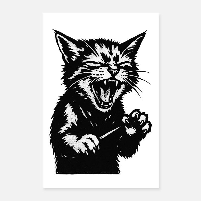 Silhouette de chat hurlant Poster 40 x 60 cm