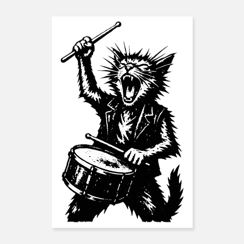 Drumming Cat Rockers Poster 16" x 24" (40x60 cm)