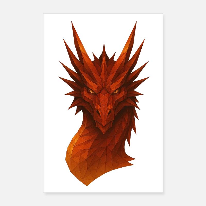 Flammender Lowpoly Drache Poster 40x60 cm