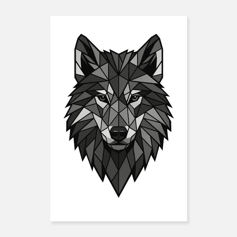 Geometric Wolf Head Grey Poster 16" x 24" (40x60 cm)