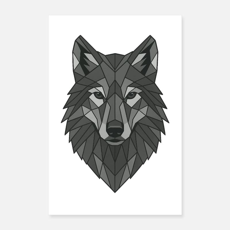 Geometrischer Grau-Wolfskopf Poster 40x60 cm