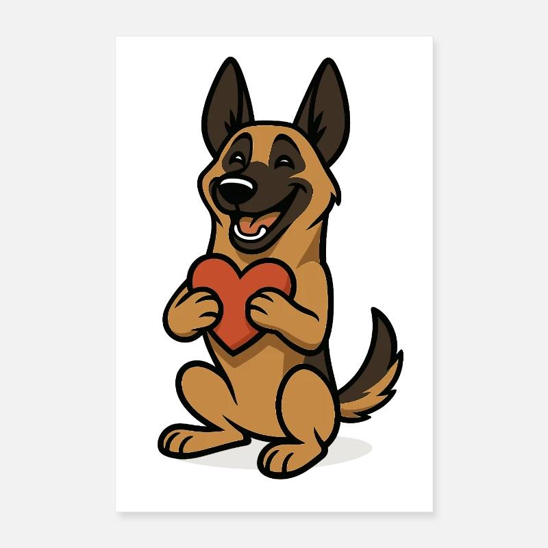 Malinois avec Heart Comic Poster 40 x 60 cm