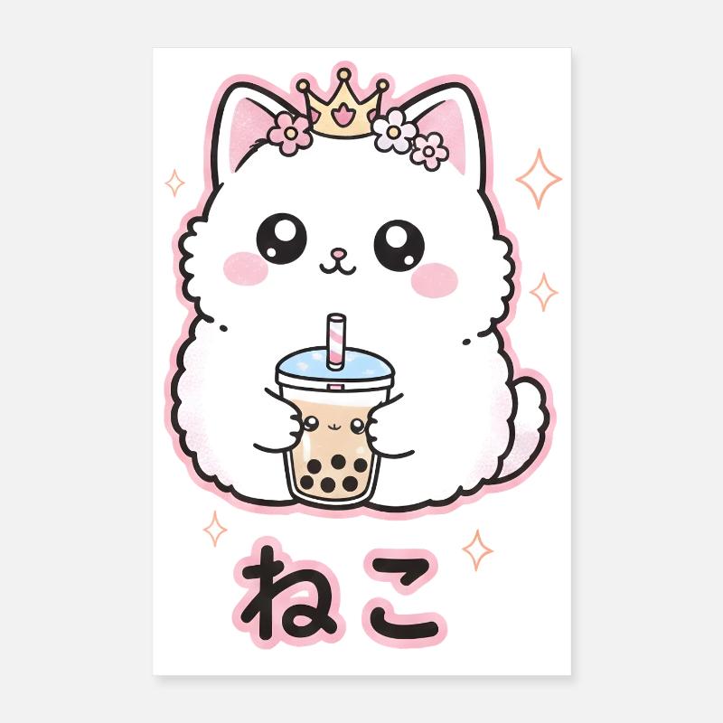 Reine des chats au bubble tea Poster 40 x 60 cm