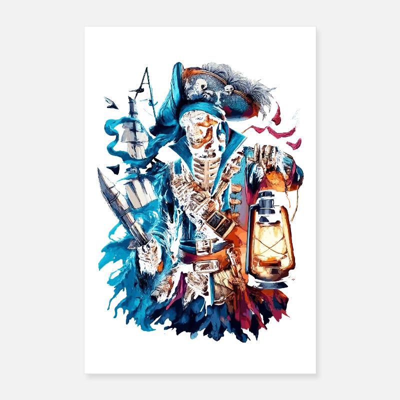 Skeleton pirate in lantern light Poster 16" x 24" (40x60 cm)