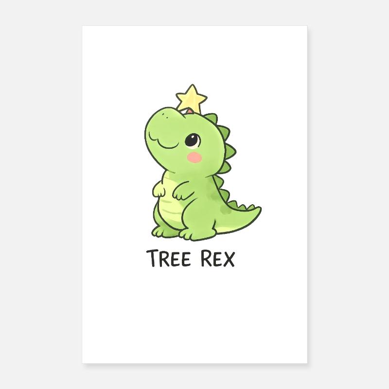 Tree Rex mit Lichterkette und Geschenk Weihnachten Poster 40x60 cm