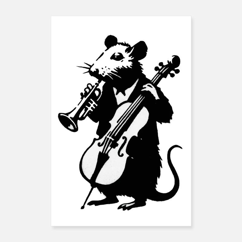 Souris musicale avec violoncelle et clarinette Poster 40 x 60 cm