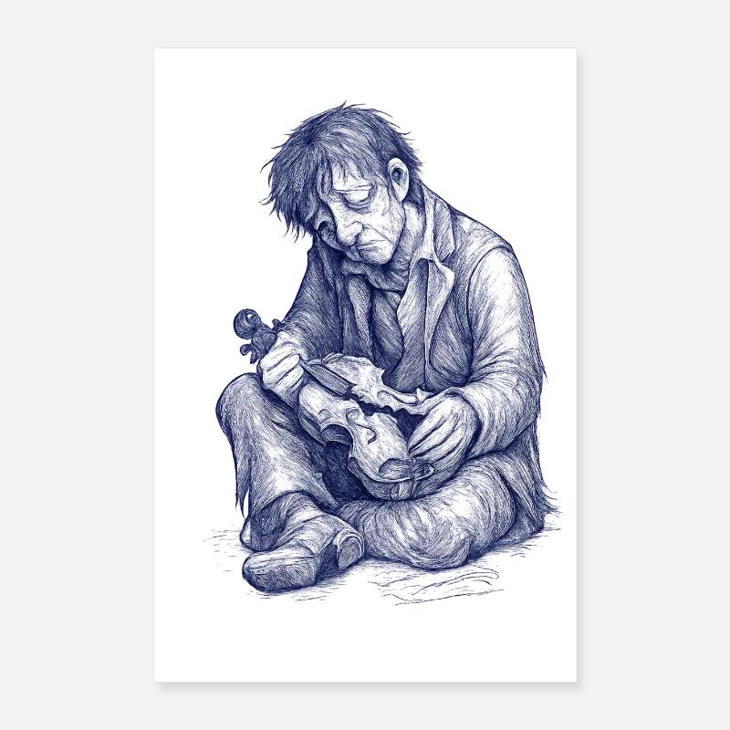 Melancholic reader | Hand Painted Drawing Poster 16" x 24" (40x60 cm)