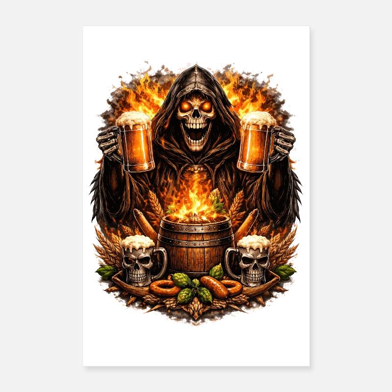 Sensenmann am Feuerfass Poster 40x60 cm