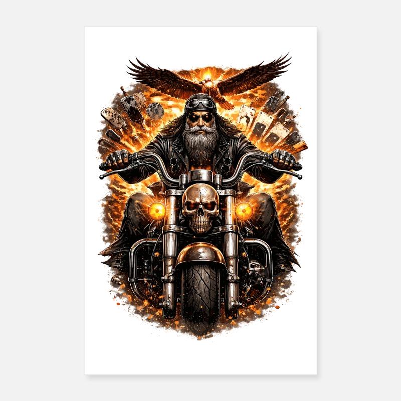 Flaming Skull Biker Poster 16" x 24" (40x60 cm)